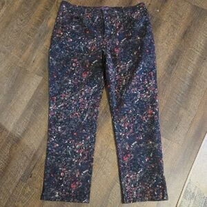 (#72) Gloria Vanderbilt Navy Floral Slim Jeans with Red & Pink Blossoms